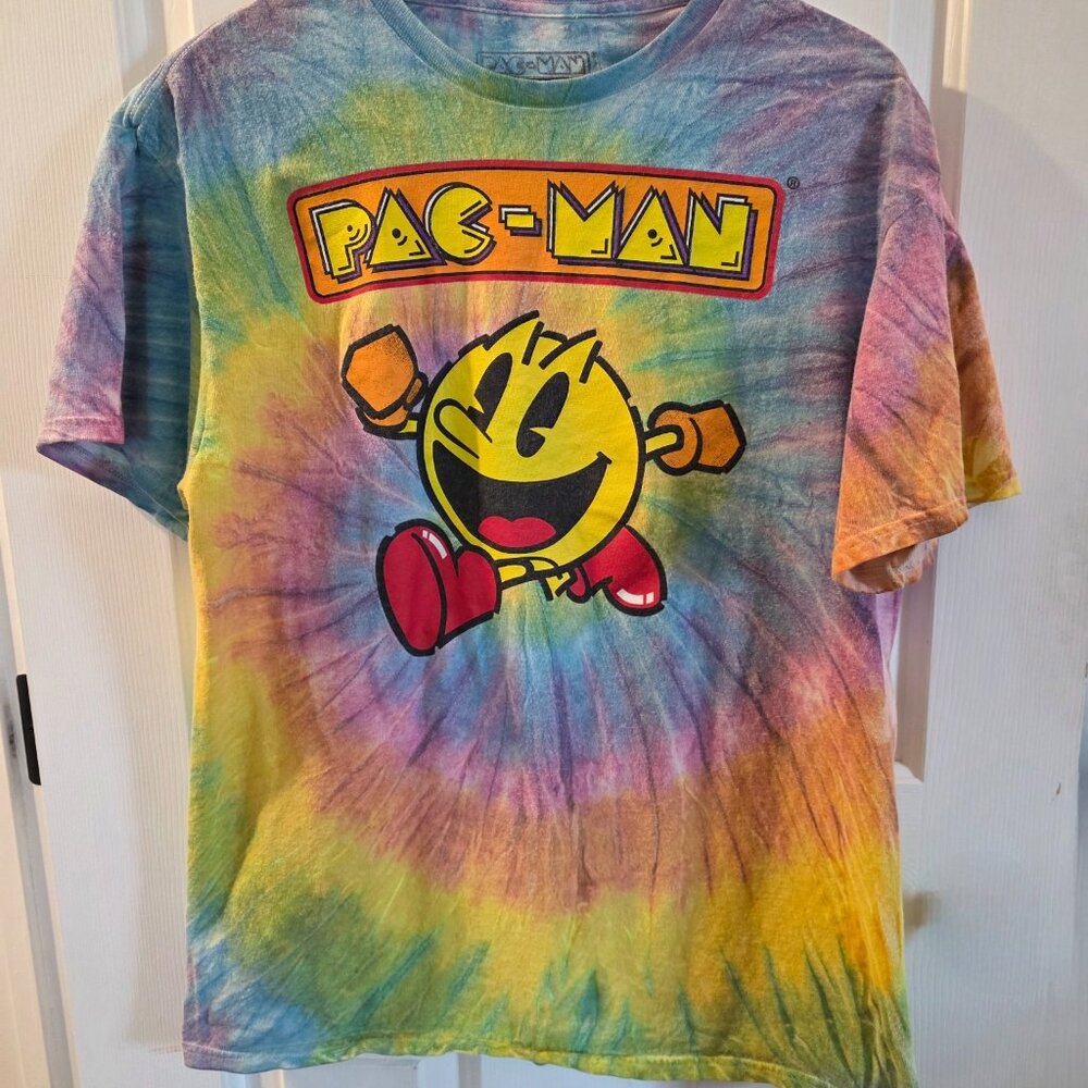 Pac-Man Tie Dye Retro Arcade Graphic Tee M Colorful Gamer Shirt